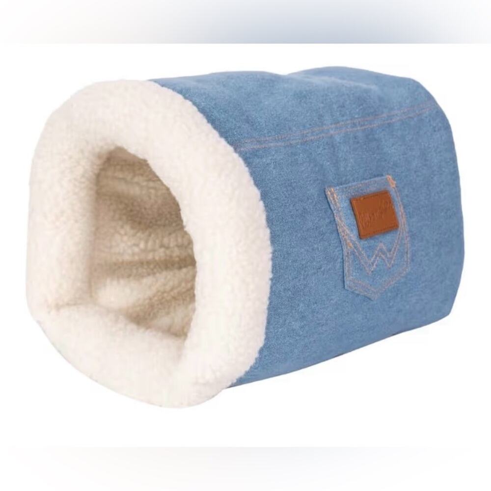 NEW WRANGLER DENIM LIGHT WASH BLUE JEAN COZY CAT or DOG BED CAVE SHERPA LINED